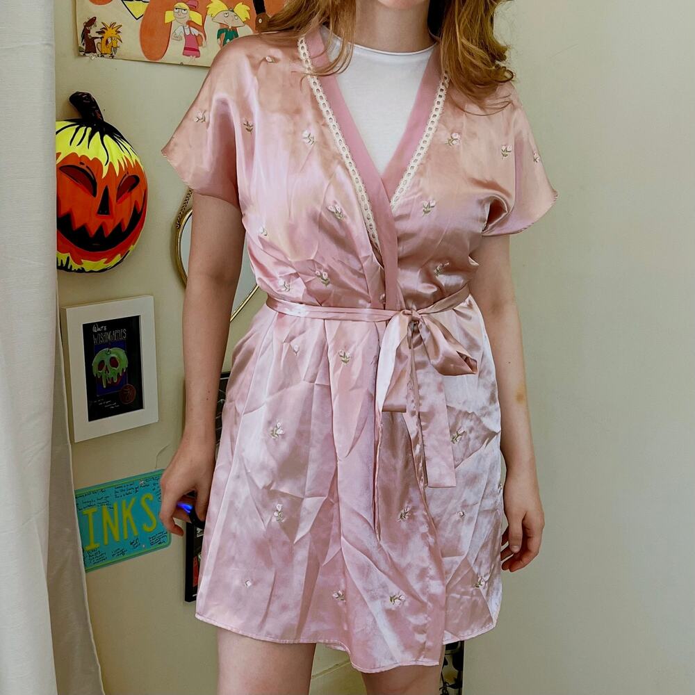Vintage Morgan Taylor Intimates Satin Robe Size S/M Mauve Pink Pinup Fairycore